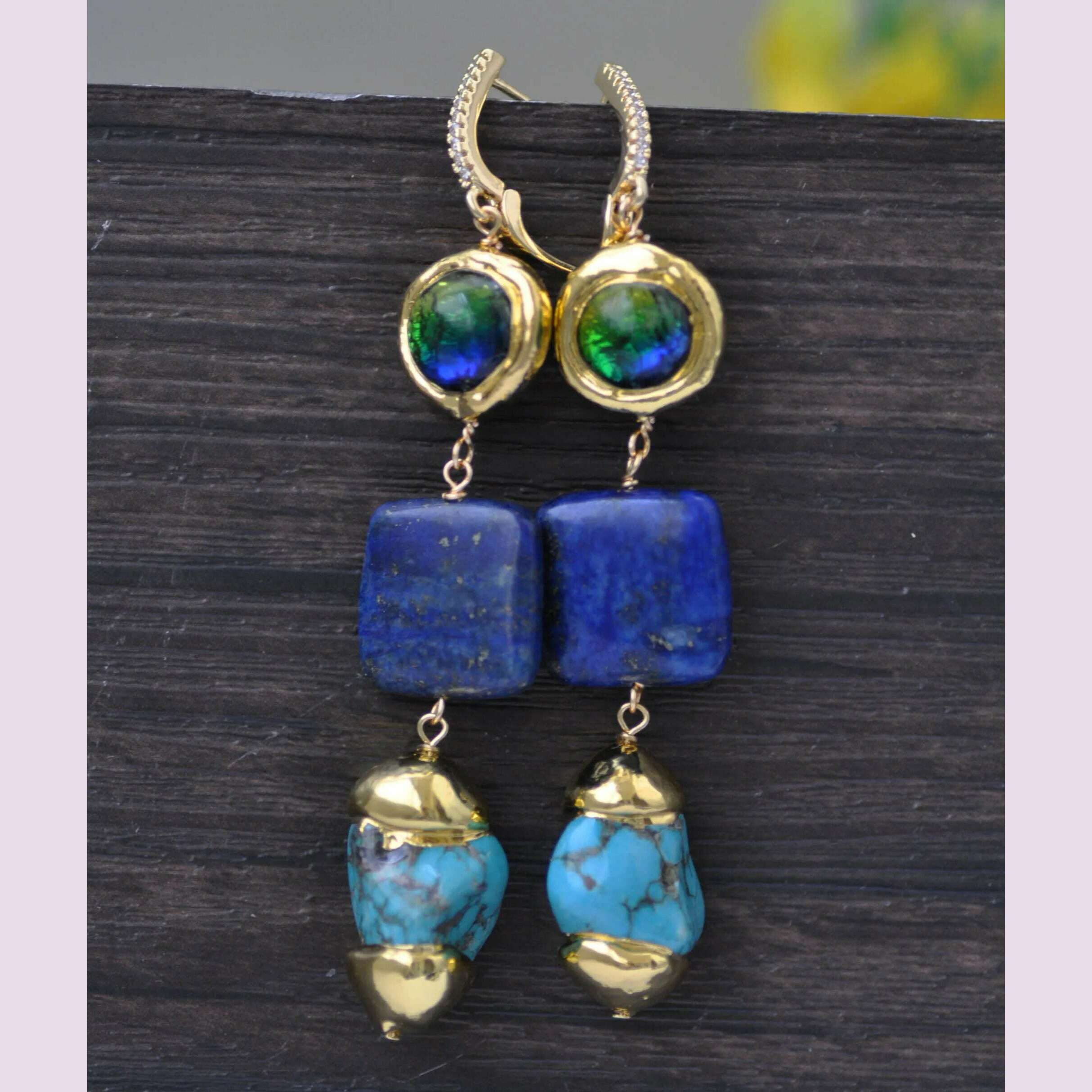 KIMLUD, Z13269 Baroque Turquoise Lapis Lazuli Necklace Earring, KIMLUD Womens Clothes