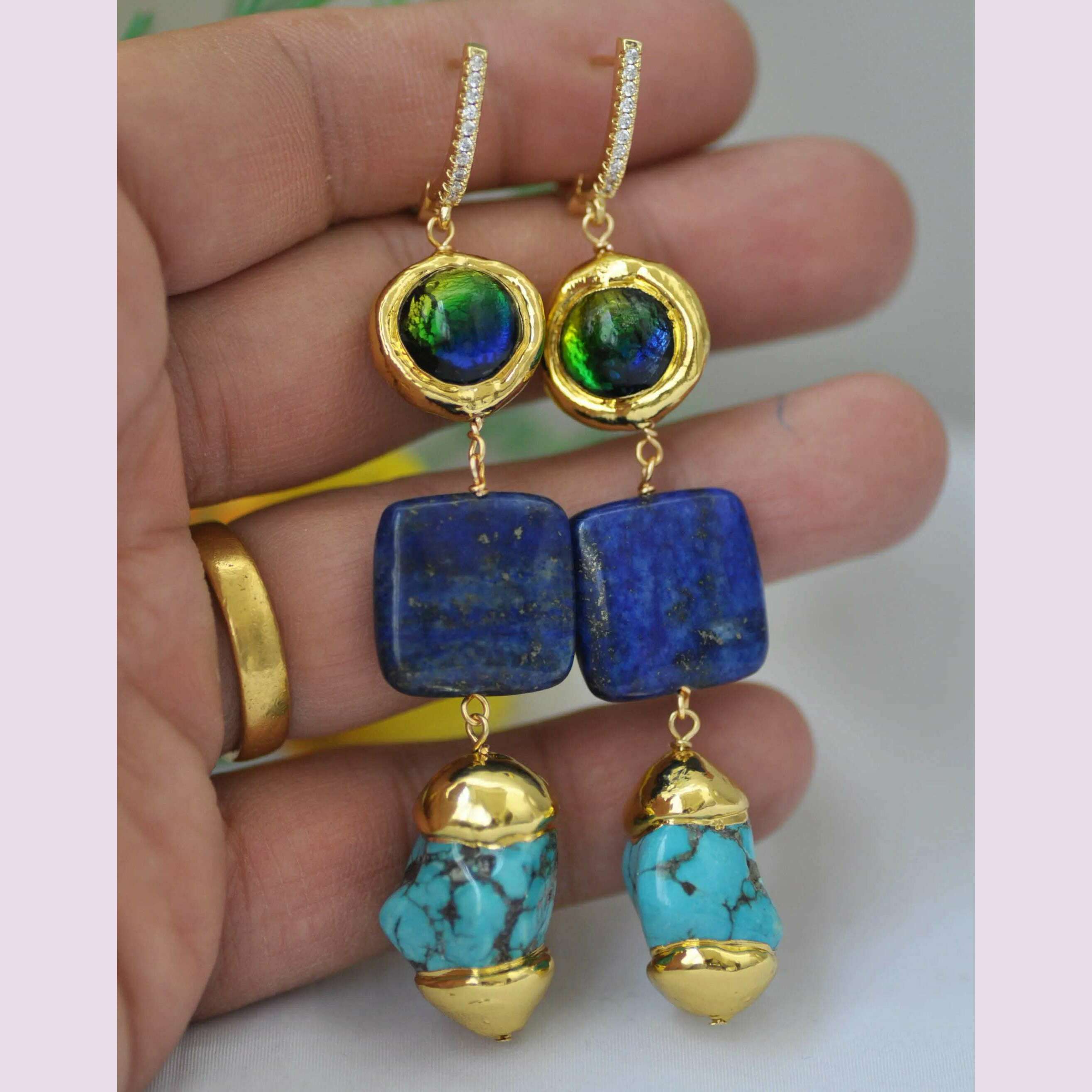 KIMLUD, Z13269 Baroque Turquoise Lapis Lazuli Necklace Earring, KIMLUD Womens Clothes