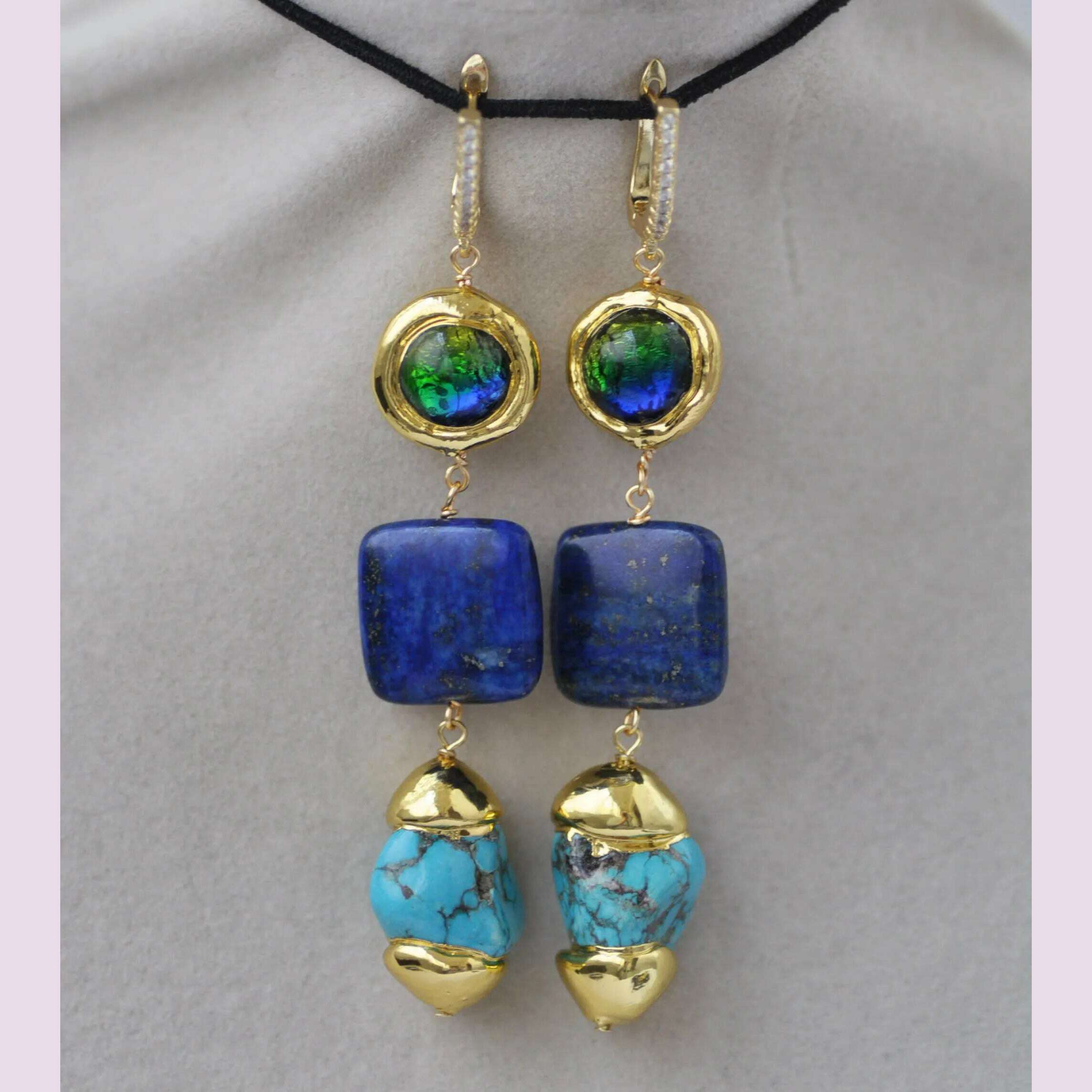 KIMLUD, Z13269 Baroque Turquoise Lapis Lazuli Necklace Earring, earring, KIMLUD APPAREL - Womens Clothes