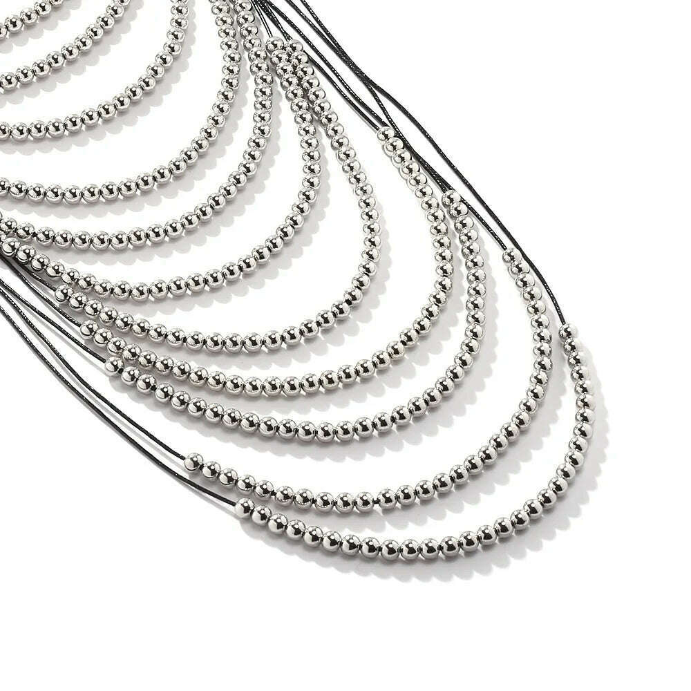 KIMLUD, ZAA Beaded Waterfall Necklace for Women Boho Style Vintage Leather Rope Chains Tassels Necklaces Jewelry Accessories, KIMLUD Womens Clothes
