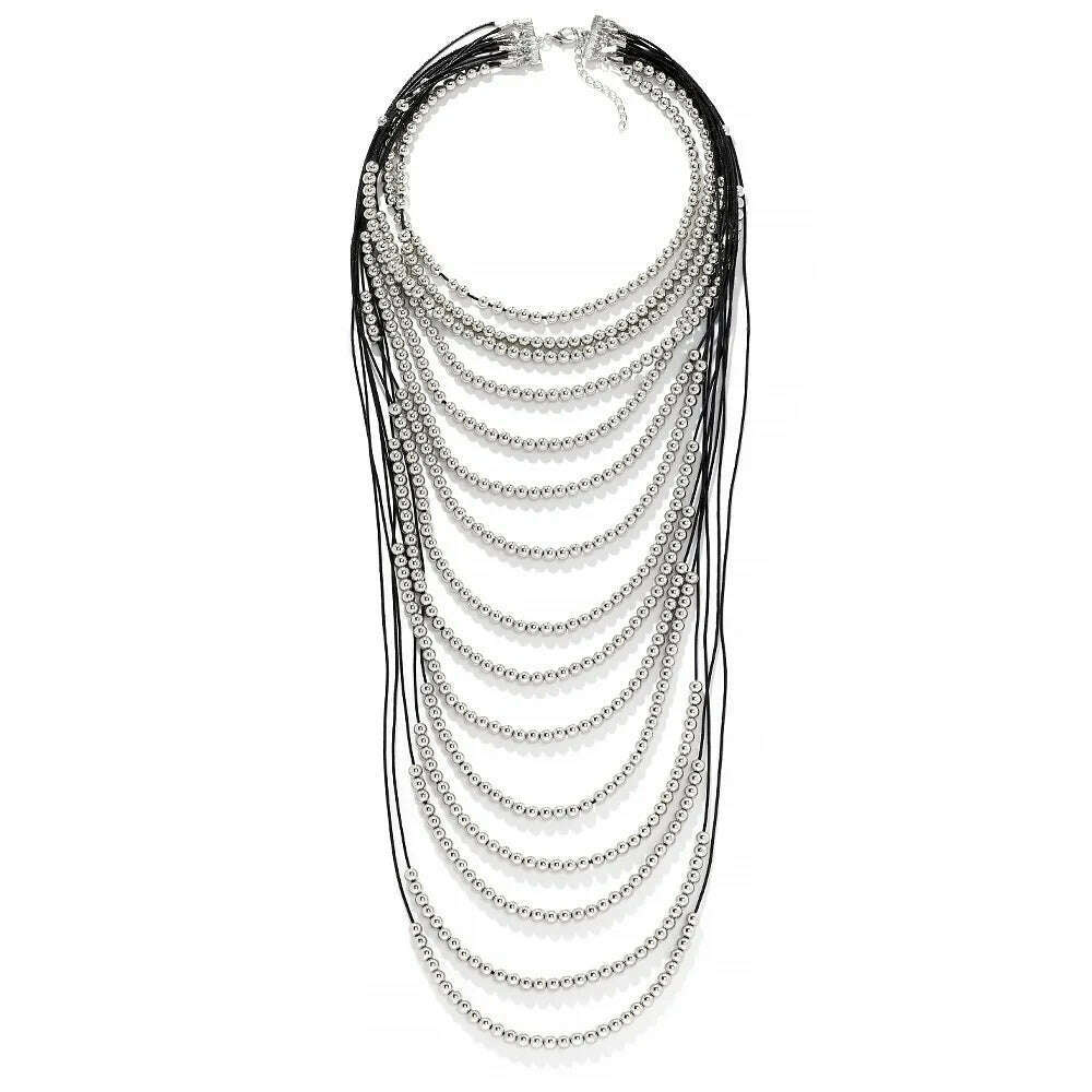KIMLUD, ZAA Beaded Waterfall Necklace for Women Boho Style Vintage Leather Rope Chains Tassels Necklaces Jewelry Accessories, S083-BK, KIMLUD APPAREL - Womens Clothes