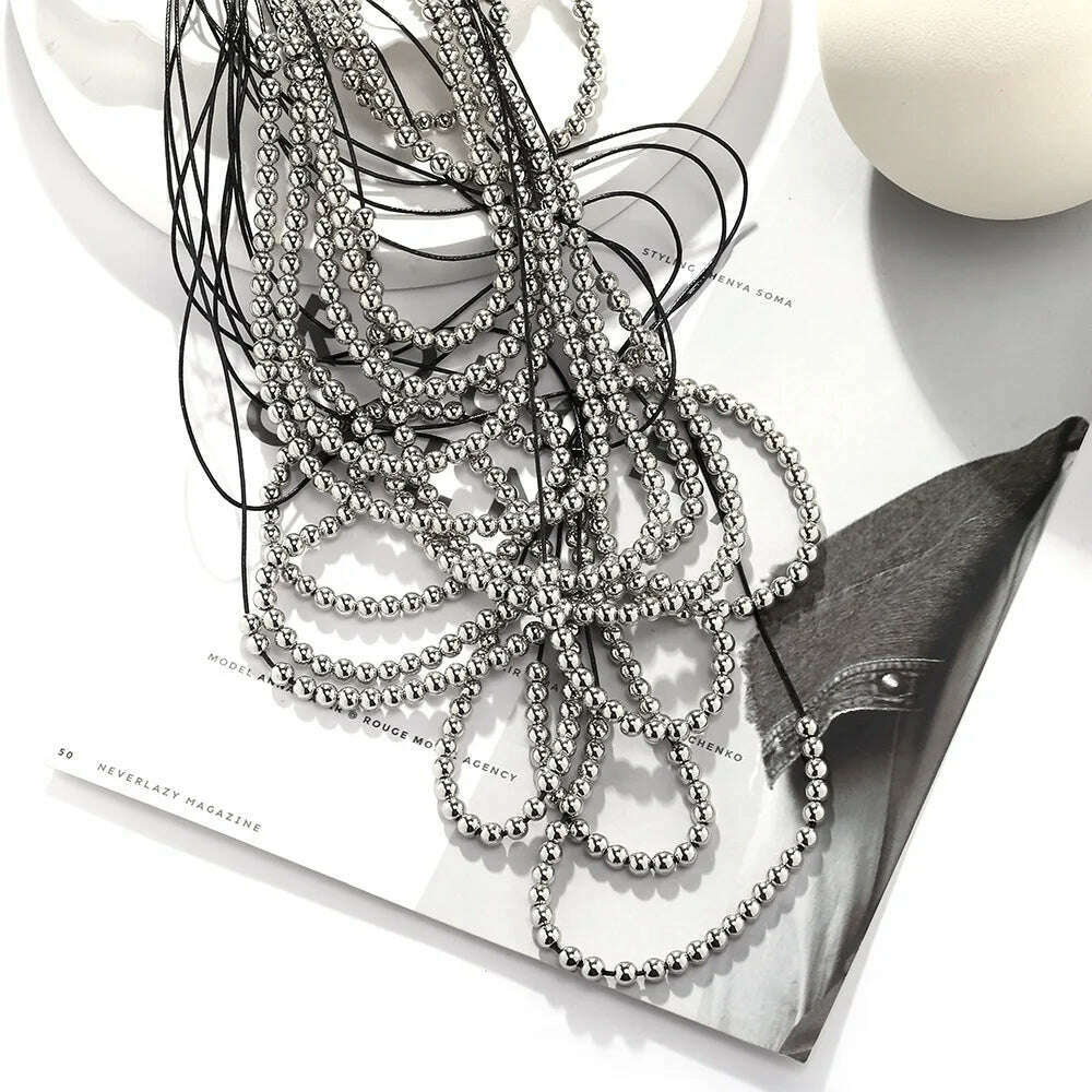 KIMLUD, ZAA Beaded Waterfall Necklace for Women Boho Style Vintage Leather Rope Chains Tassels Necklaces Jewelry Accessories, KIMLUD Womens Clothes