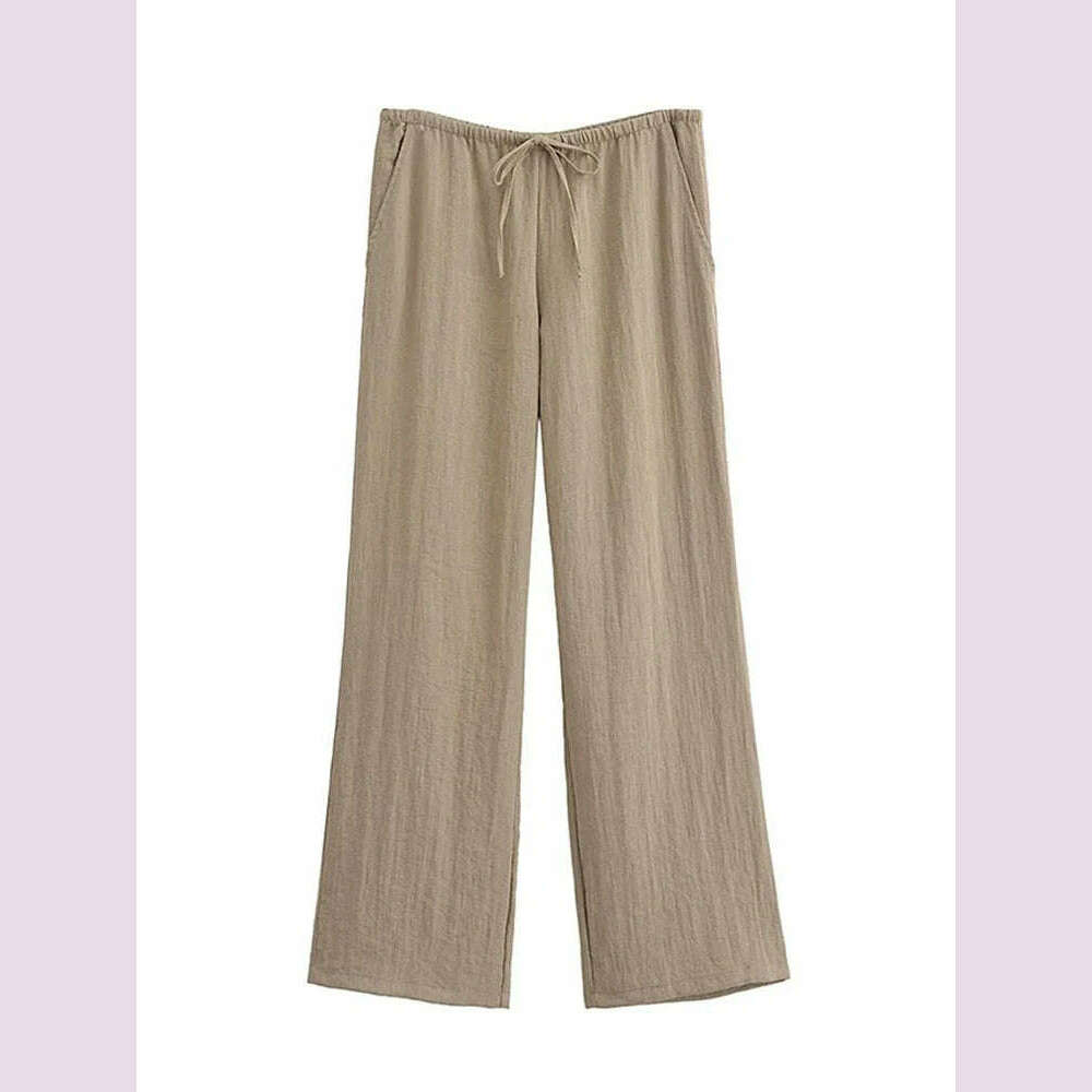 ZABA Women's Fashion Solid Colour Lapel Comfortable Tie Long Sleeve Shirt Casual High Waist Wide Leg Trousers Two Piece Set - KIMLUD