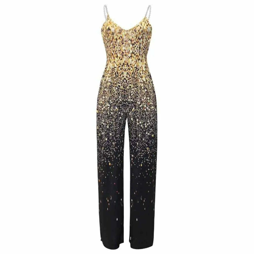 KIMLUD, Zabrina Jumpsuits Overalls New Womens Printed Sleeveless Sexy Strapless Jumpsuit Pants Fashion Straps Sequins Gold Night Evening, KIMLUD Womens Clothes