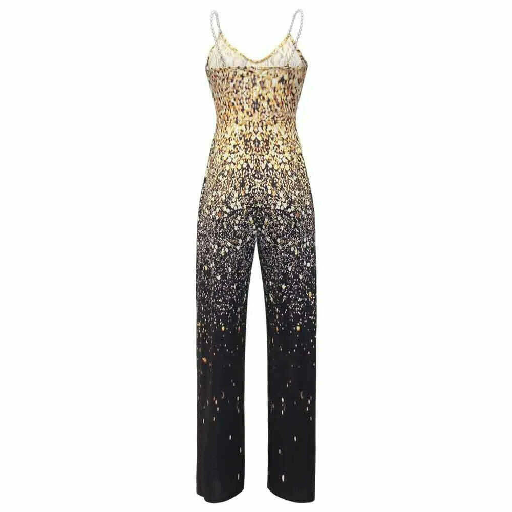KIMLUD, Zabrina Jumpsuits Overalls New Womens Printed Sleeveless Sexy Strapless Jumpsuit Pants Fashion Straps Sequins Gold Night Evening, KIMLUD Womens Clothes