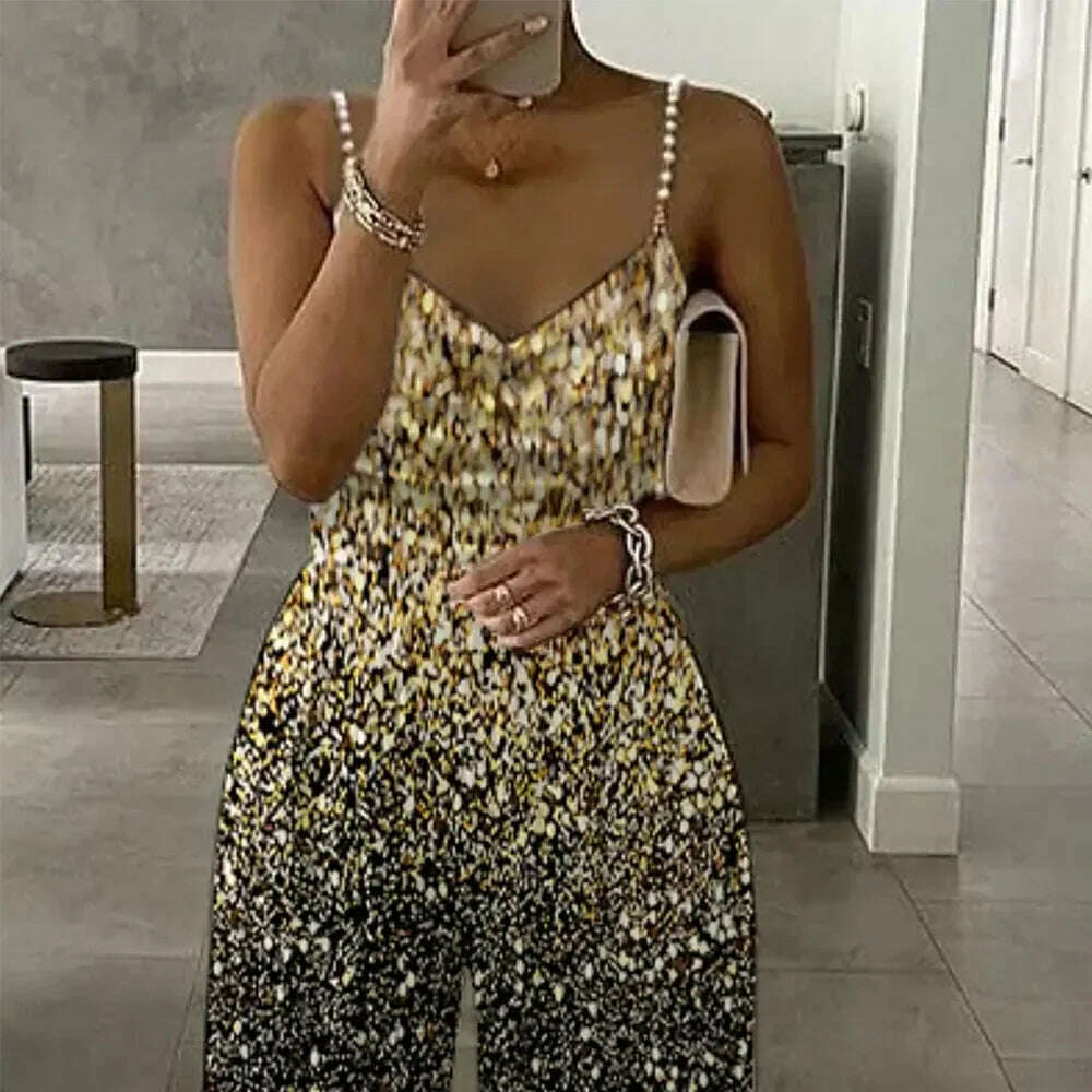 KIMLUD, Zabrina Jumpsuits Overalls New Womens Printed Sleeveless Sexy Strapless Jumpsuit Pants Fashion Straps Sequins Gold Night Evening, KIMLUD Womens Clothes