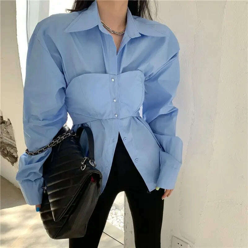 KIMLUD, Zadily 2024 Spring Office Lady Long Sleeve Women Blue Shirt Korea Style Button Up Ladies Blouse Work Female Clothing Tops, KIMLUD Womens Clothes