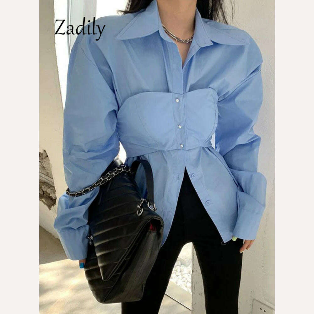 KIMLUD, Zadily 2024 Spring Office Lady Long Sleeve Women Blue Shirt Korea Style Button Up Ladies Blouse Work Female Clothing Tops, KIMLUD Womens Clothes