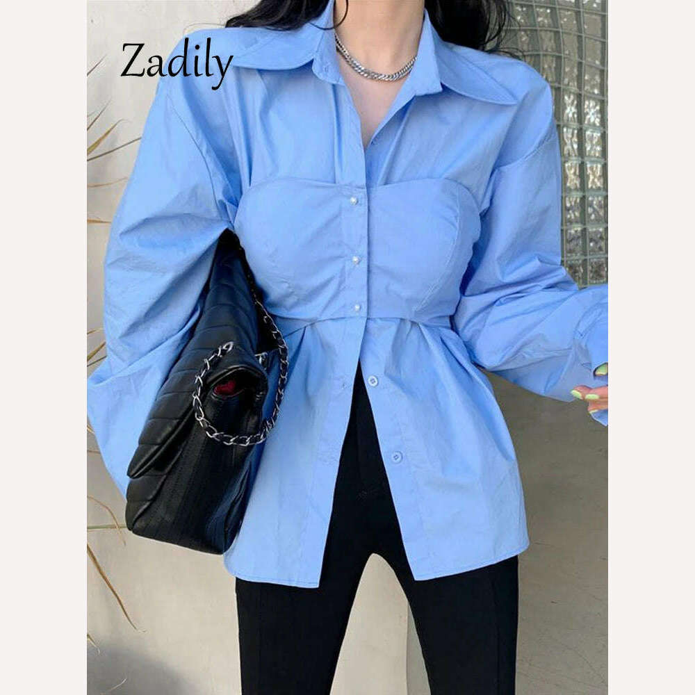 KIMLUD, Zadily 2024 Spring Office Lady Long Sleeve Women Blue Shirt Korea Style Button Up Ladies Blouse Work Female Clothing Tops, KIMLUD Womens Clothes