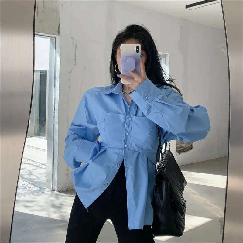 KIMLUD, Zadily 2024 Spring Office Lady Long Sleeve Women Blue Shirt Korea Style Button Up Ladies Blouse Work Female Clothing Tops, KIMLUD Womens Clothes