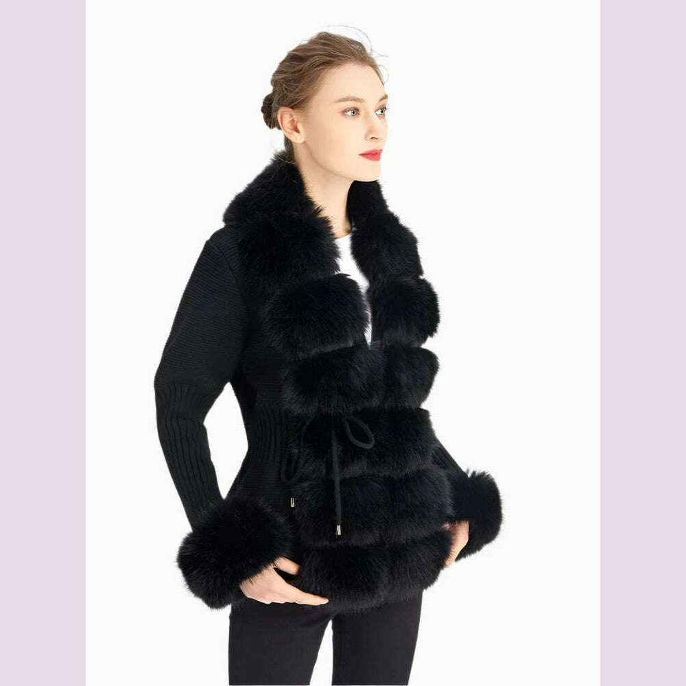 ZADORIN Luxury Fur Cardigan Knit Winter Sweater Women Elegant Detachable Fur Belt White Pink Black Womens Cardigan Korea Style - KIMLUD