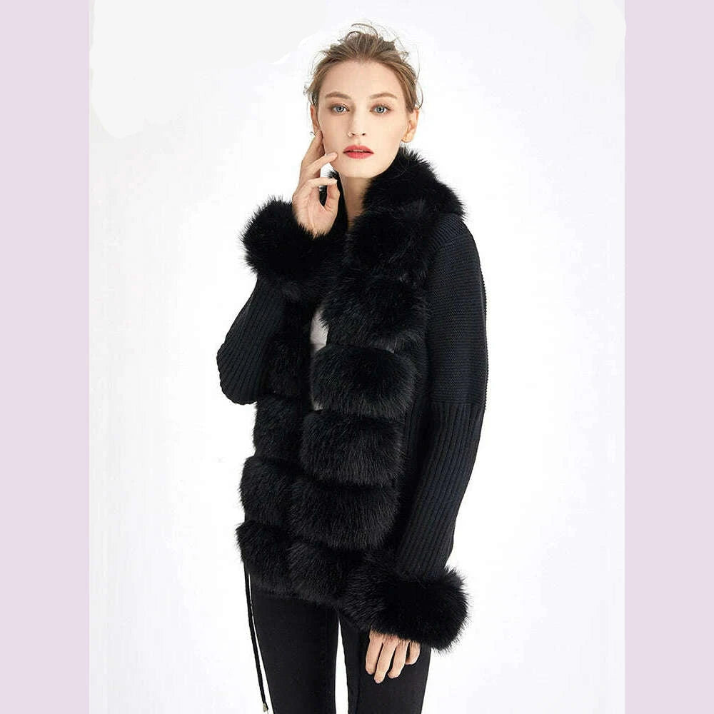 ZADORIN Luxury Fur Cardigan Knit Winter Sweater Women Elegant Detachable Fur Belt White Pink Black Womens Cardigan Korea Style - KIMLUD