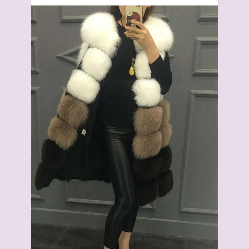 KIMLUD, ZADORIN Winter Coat Women Thick Warm Luxury Patchwork Color Faux Fur Vest Coats Soft Fluffy Fur Jacket Female Vintage Outerwear, KIMLUD Womens Clothes
