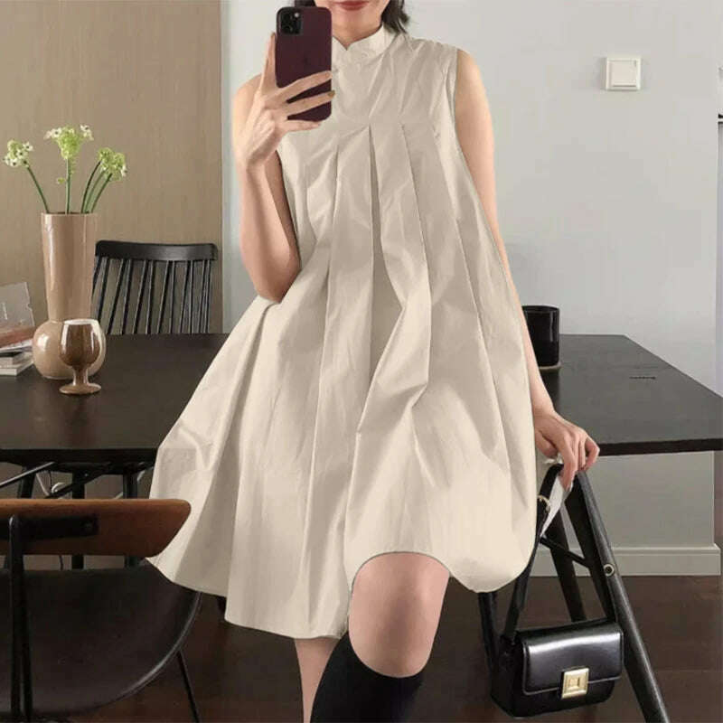 ZANZEA Elegant Sleeveless A-line Vestidos 2024 New Chinese Dress Women Pleating Party Dress Vintage Fashion Mandarin Collar Robe - KIMLUD