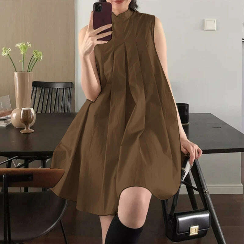 ZANZEA Elegant Sleeveless A-line Vestidos 2024 New Chinese Dress Women Pleating Party Dress Vintage Fashion Mandarin Collar Robe - KIMLUD