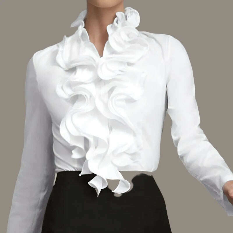 ZANZEA Spring Elegant Office Ruffles Shirts Women Long Sleeve Work Flounce Blouse Female Blusas Party Chemise Fashion Tunic Tops - KIMLUD