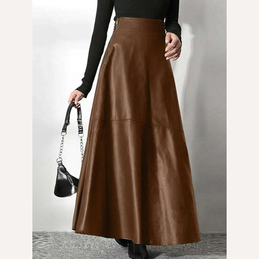 KIMLUD, ZANZEA Women's PU Leather Maxi Skirt 2023 Spring Elegant OL Long Saias Fashion Solid Mujer Faldas Casual High Waist Zipper Jupe, KIMLUD Women's Clothes