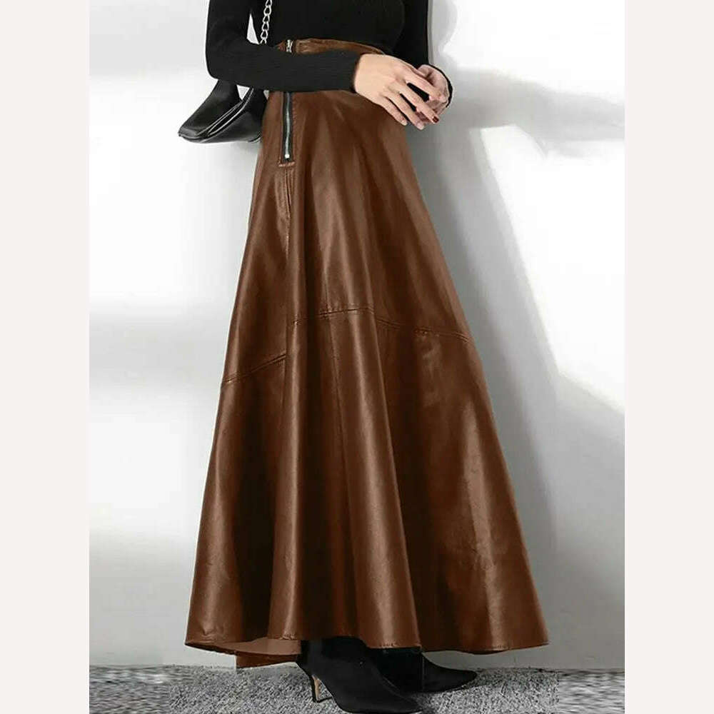 KIMLUD, ZANZEA Women's PU Leather Maxi Skirt 2023 Spring Elegant OL Long Saias Fashion Solid Mujer Faldas Casual High Waist Zipper Jupe, KIMLUD Women's Clothes