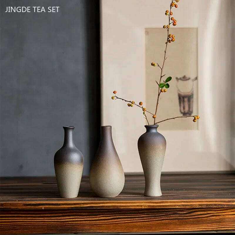 KIMLUD, Zen Rough Pottery Tea Pet Ornaments Ceramic Vase Tea Table Decor Living Room Desktop Decoration Retro Tea Ceremony Accessories, KIMLUD Womens Clothes