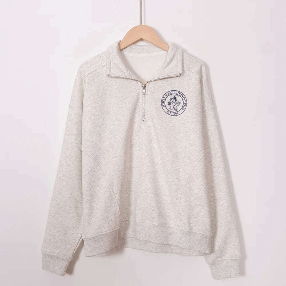 KIMLUD, ZESSAM Club Letter Graphic Print Sweatshirt Women Turn-Down Collar Long Sleeve Sporty Female Pullover Vintage Casual Lady Top, style 1 / S, KIMLUD APPAREL - Womens Clothes
