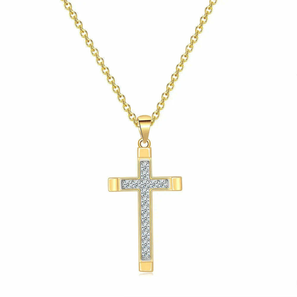 KIMLUD, ZHOUYANG Pendant Necklace For Women Luxury Zircon Cross Light Gold Color Kpop Choker Chain Christmas Gift Jewelry Wholesale N221, N221, KIMLUD Womens Clothes