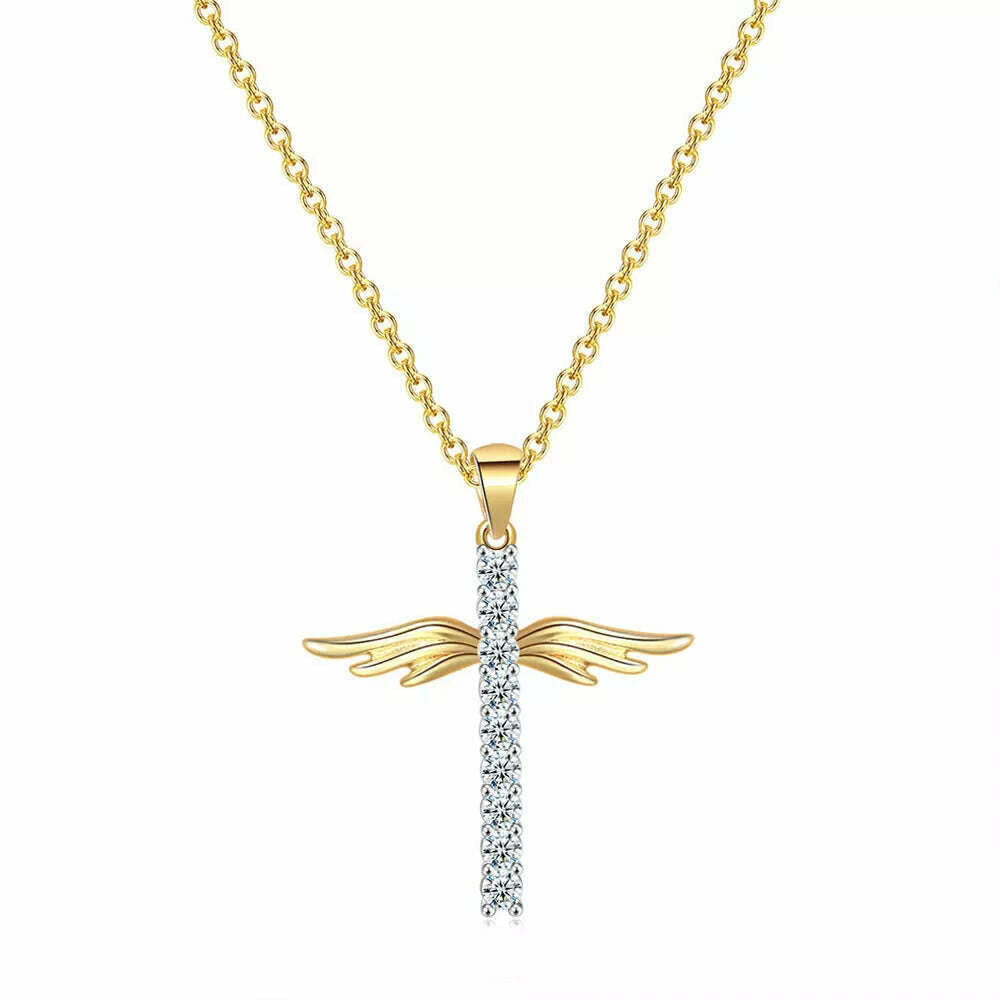 KIMLUD, ZHOUYANG Pendant Necklace For Women Luxury Zircon Cross Light Gold Color Kpop Choker Chain Christmas Gift Jewelry Wholesale N221, N229, KIMLUD Womens Clothes