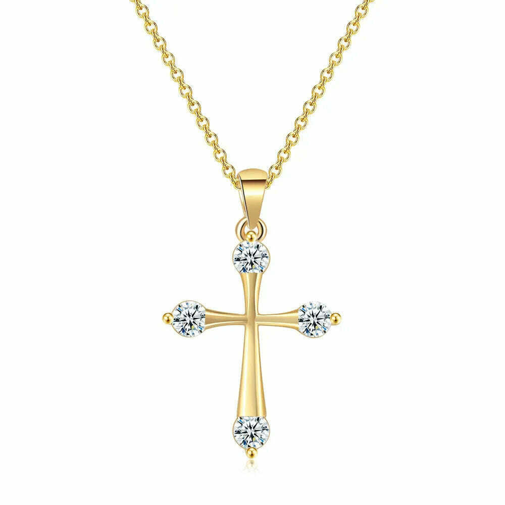 KIMLUD, ZHOUYANG Pendant Necklace For Women Luxury Zircon Cross Light Gold Color Kpop Choker Chain Christmas Gift Jewelry Wholesale N221, KIMLUD Womens Clothes
