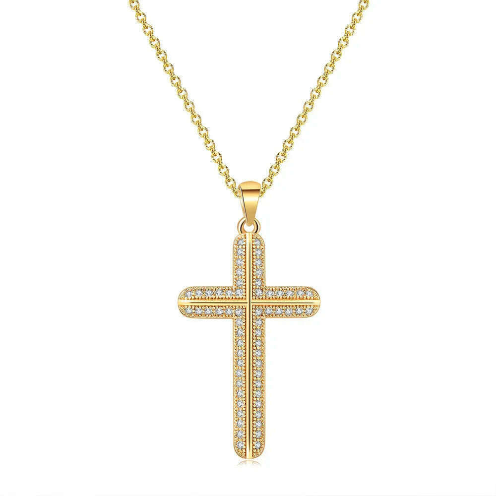 KIMLUD, ZHOUYANG Pendant Necklace For Women Luxury Zircon Cross Light Gold Color Kpop Choker Chain Christmas Gift Jewelry Wholesale N221, N064, KIMLUD Womens Clothes