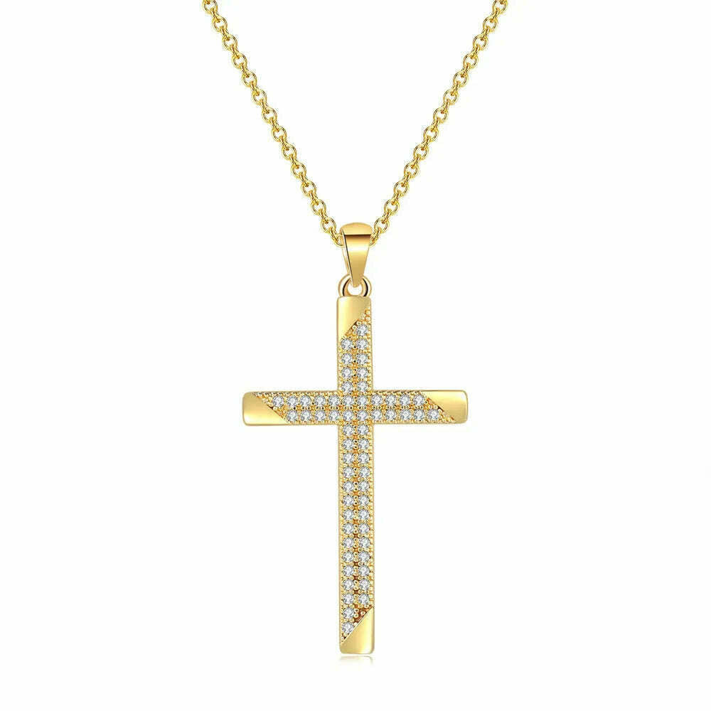 KIMLUD, ZHOUYANG Pendant Necklace For Women Luxury Zircon Cross Light Gold Color Kpop Choker Chain Christmas Gift Jewelry Wholesale N221, N051, KIMLUD Womens Clothes