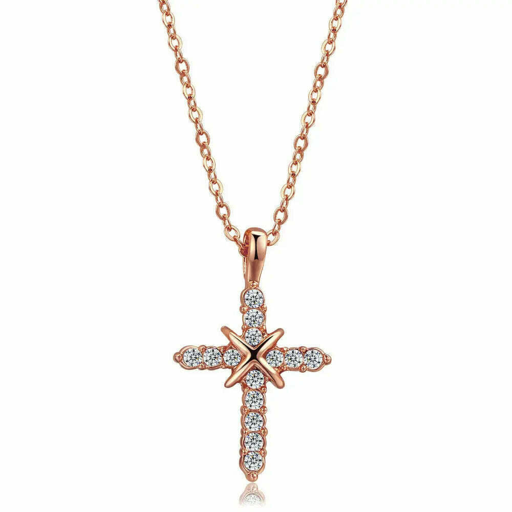 KIMLUD, ZHOUYANG Pendant Necklace For Women Luxury Zircon Cross Light Gold Color Kpop Choker Chain Christmas Gift Jewelry Wholesale N221, N451, KIMLUD Womens Clothes