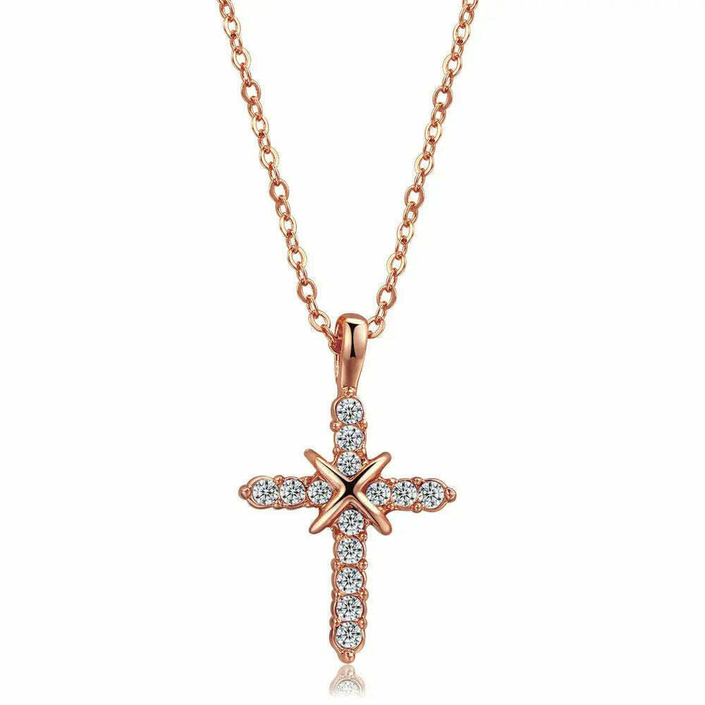 KIMLUD, ZHOUYANG Pendant Necklace For Women Luxury Zircon Cross Light Gold Color Kpop Choker Chain Christmas Gift Jewelry Wholesale N221, KIMLUD Womens Clothes