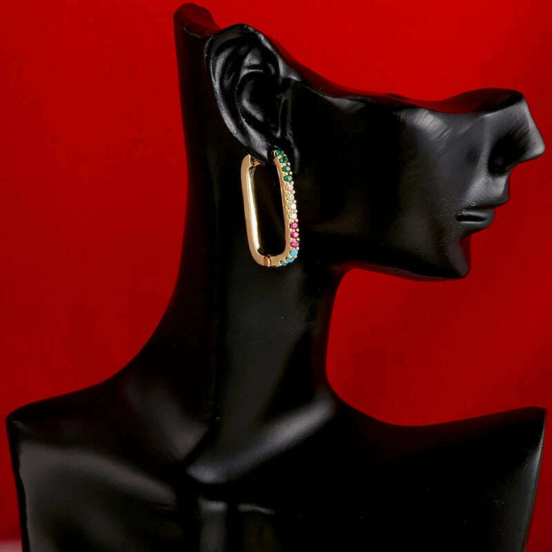 KIMLUD, ZHUKOU gold color rectangle small hoop earrings CZ crystal women hoop earrings 2020 fashion Jewelry wholesale VE286, KIMLUD Womens Clothes