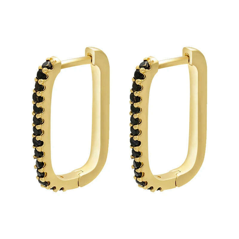 KIMLUD, ZHUKOU gold color rectangle small hoop earrings CZ crystal women hoop earrings 2020 fashion Jewelry wholesale VE286, gold black, KIMLUD APPAREL - Womens Clothes