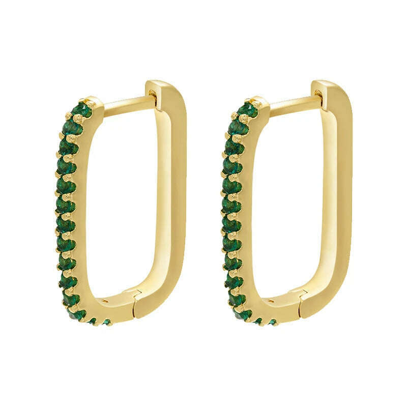 KIMLUD, ZHUKOU gold color rectangle small hoop earrings CZ crystal women hoop earrings 2020 fashion Jewelry wholesale VE286, gold green, KIMLUD Womens Clothes