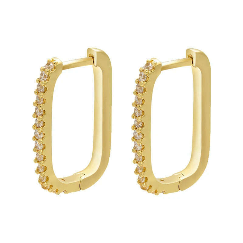 KIMLUD, ZHUKOU gold color rectangle small hoop earrings CZ crystal women hoop earrings 2020 fashion Jewelry wholesale VE286, gold white, KIMLUD Womens Clothes