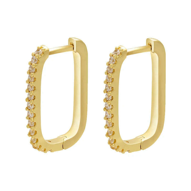 KIMLUD, ZHUKOU gold color rectangle small hoop earrings CZ crystal women hoop earrings 2020 fashion Jewelry wholesale VE286, gold white, KIMLUD APPAREL - Womens Clothes