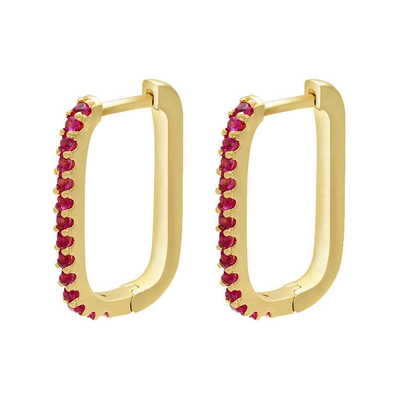 KIMLUD, ZHUKOU gold color rectangle small hoop earrings CZ crystal women hoop earrings 2020 fashion Jewelry wholesale VE286, gold rose red, KIMLUD Womens Clothes