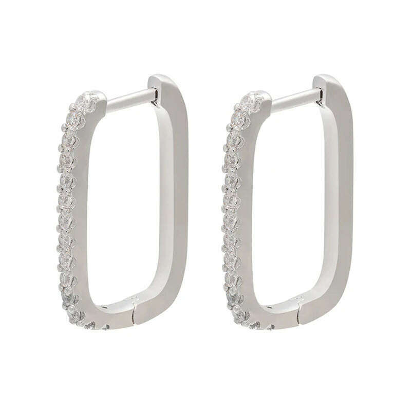 KIMLUD, ZHUKOU gold color rectangle small hoop earrings CZ crystal women hoop earrings 2020 fashion Jewelry wholesale VE286, silver white, KIMLUD Womens Clothes