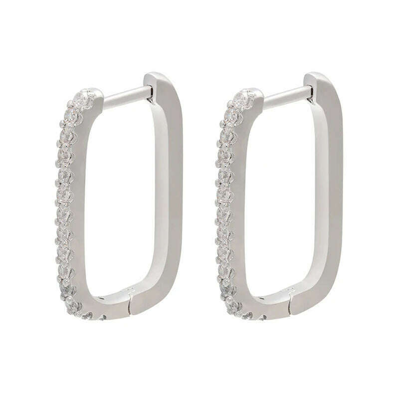 KIMLUD, ZHUKOU gold color rectangle small hoop earrings CZ crystal women hoop earrings 2020 fashion Jewelry wholesale VE286, silver white, KIMLUD APPAREL - Womens Clothes
