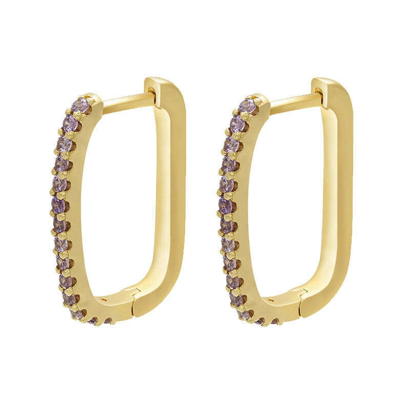 KIMLUD, ZHUKOU gold color rectangle small hoop earrings CZ crystal women hoop earrings 2020 fashion Jewelry wholesale VE286, gold purple, KIMLUD Womens Clothes