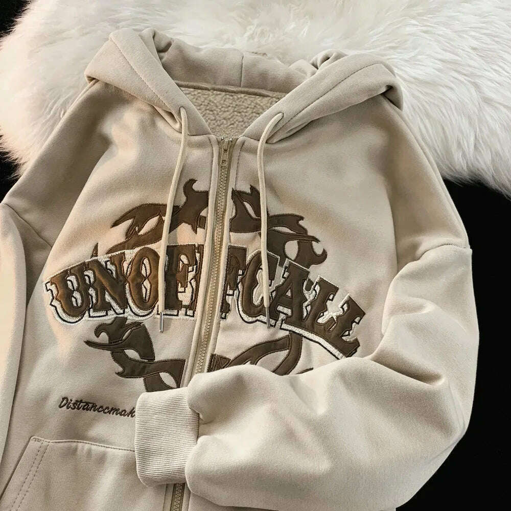 KIMLUD, Zip Up Hoodie Women Men 2023 Y2k Kawaii Harajuku Clothes Full Gothic Web Sweatshirt Hip Hop Grunge Oversized Jacket Coat Tops, Khaki / XXL, KIMLUD APPAREL - Womens Clothes