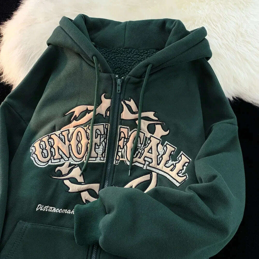 KIMLUD, Zip Up Hoodie Women Men 2023 Y2k Kawaii Harajuku Clothes Full Gothic Web Sweatshirt Hip Hop Grunge Oversized Jacket Coat Tops, Dark green / XXL, KIMLUD APPAREL - Womens Clothes