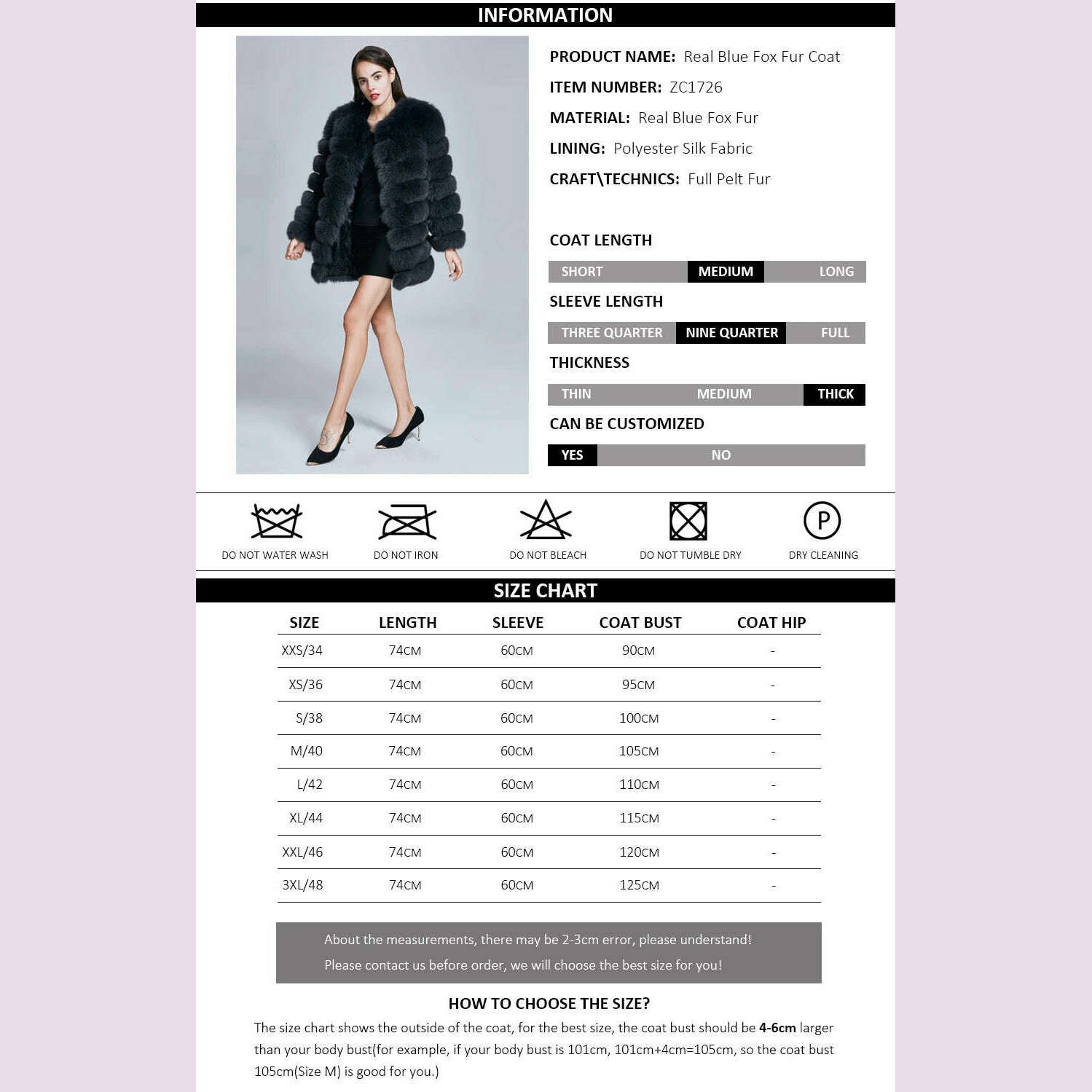 ZIRUNKING Real Blue Fox Fur Coat Women Natural Thick Long Overcoat Winter Warm High Quality Classic Fashion Clothes ZC1726 - KIMLUD