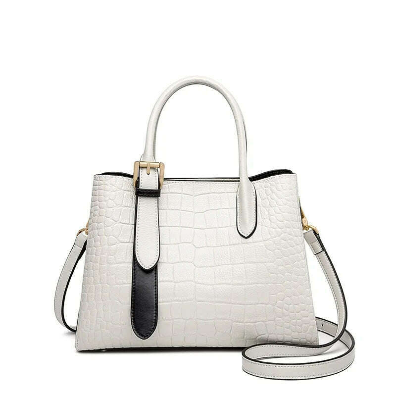 KIMLUD, ZOOLER Brand Full 100% Genuine Leather Women Tote Bags Luxury Shoulder bags Crocodile Purses Cow Leather Handbags Colors, rice with pattern / M / CHINA, KIMLUD APPAREL - Womens Clothes