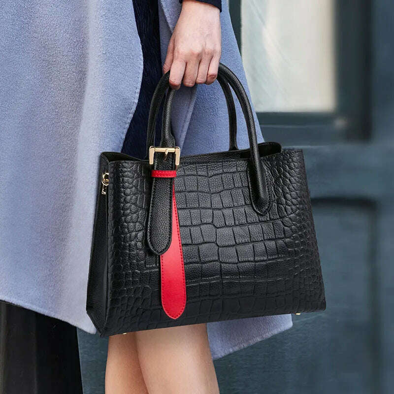 KIMLUD, ZOOLER Brand Full 100% Genuine Leather Women Tote Bags Luxury Shoulder bags Crocodile Purses Cow Leather Handbags Colors, pattern black / M / CHINA, KIMLUD APPAREL - Womens Clothes