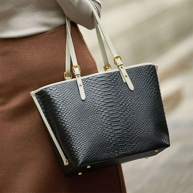 KIMLUD, ZOOLER New Genuine Leather Women Shoulder Bag First LayerTote Original Design Serpentine Pattern Large Handbag Solid Big BY213, KIMLUD Womens Clothes