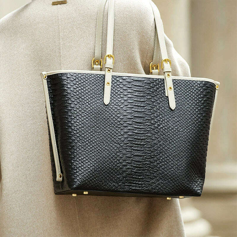 KIMLUD, ZOOLER New Genuine Leather Women Shoulder Bag First LayerTote Original Design Serpentine Pattern Large Handbag Solid Big BY213, KIMLUD Womens ClothesKIMLUD, ZOOLER New Genuine Leather Women Shoulder Bag First LayerTote Original Design Serpentine Pattern Large Handbag Solid Big BY213, Piano black, KIMLUD APPAREL - Womens Clothes