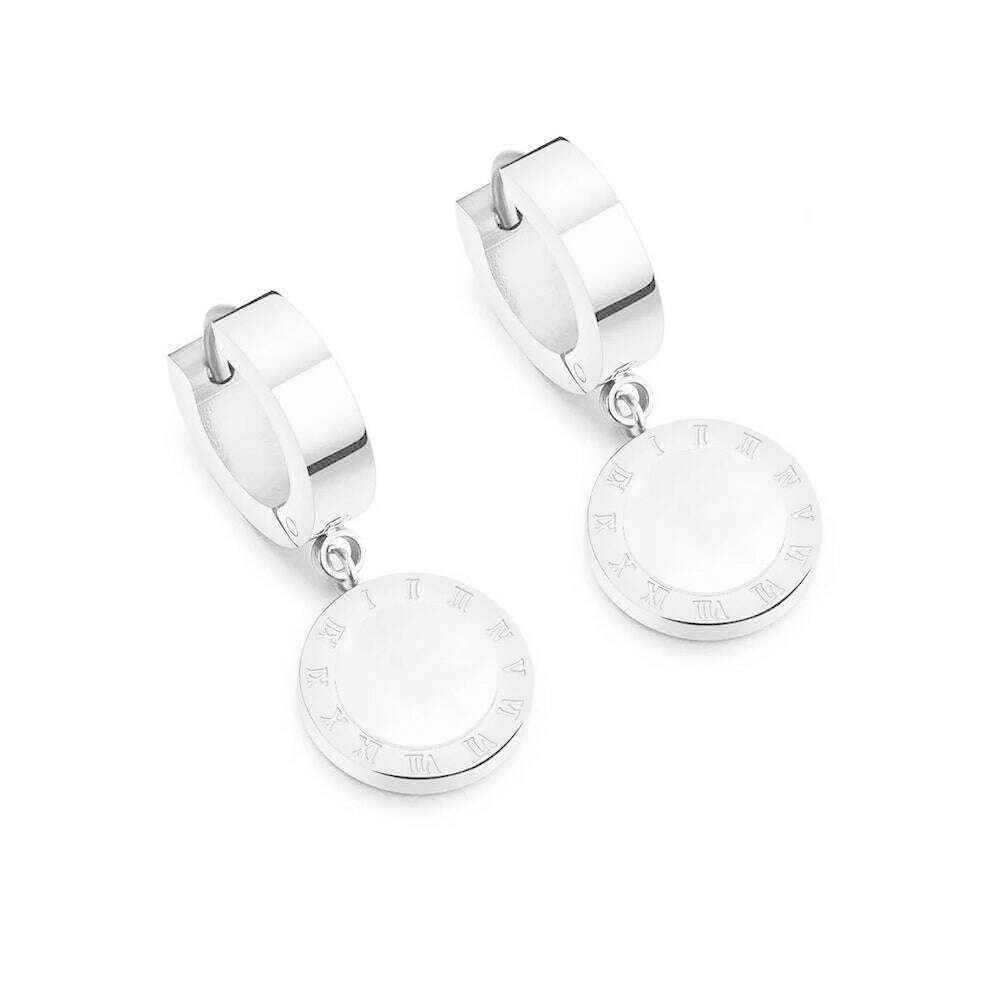 ZooMango Black Shell Roman Numerals Circle Hoop Earrings Titanium Steel Rose Gold Color Wedding Earrings For Women ZE18114 - KIMLUD