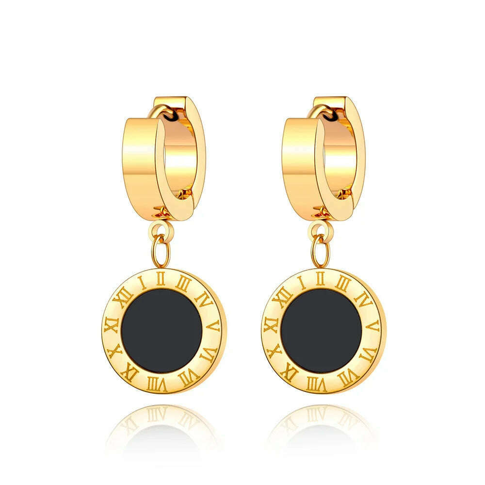 ZooMango Black Shell Roman Numerals Circle Hoop Earrings Titanium Steel Rose Gold Color Wedding Earrings For Women ZE18114 - KIMLUD