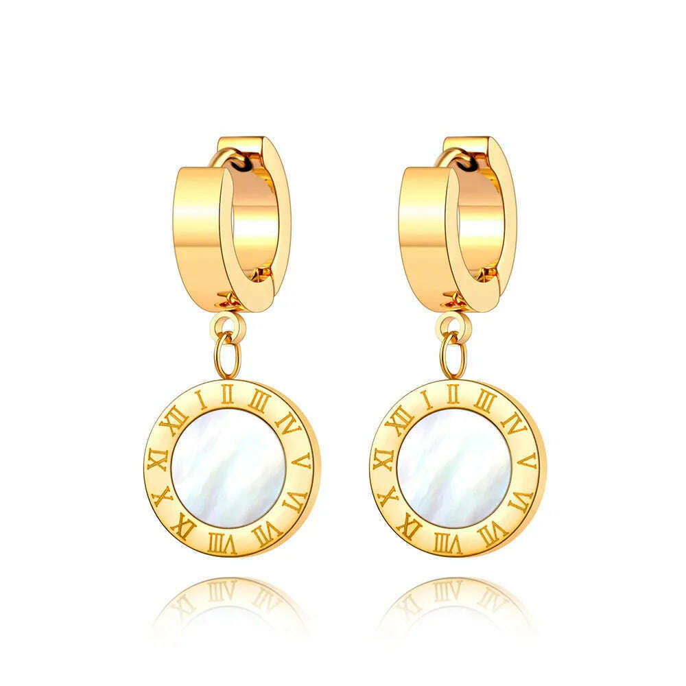 ZooMango Black Shell Roman Numerals Circle Hoop Earrings Titanium Steel Rose Gold Color Wedding Earrings For Women ZE18114 - KIMLUD